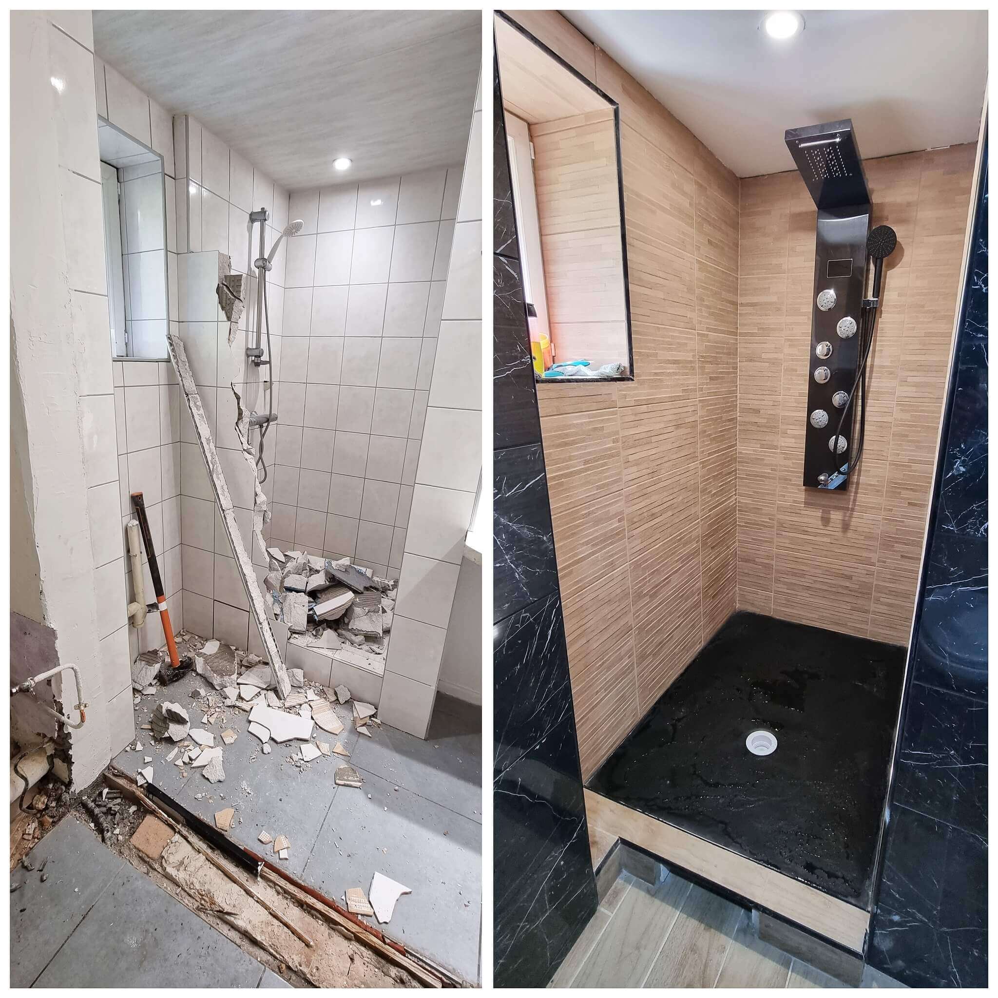 Transformation salle de bain De Pascalis - Douche à l'italienne et carrelage mural